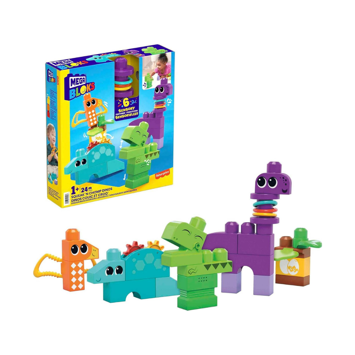 Fisher Price Mega Bloks Dinosaurios 24 Bloques sensoriales de construcción