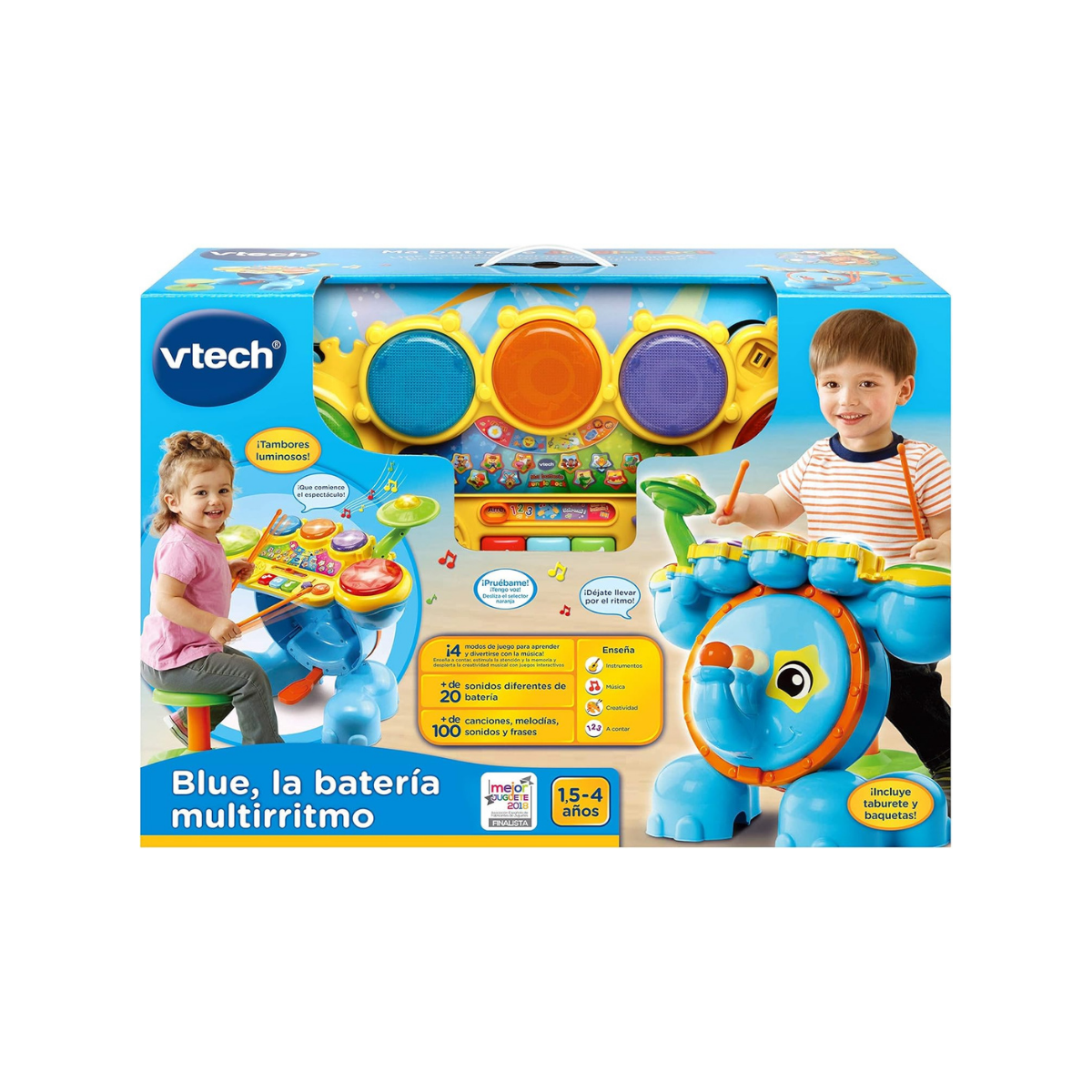 VTech Blue la Batería Multirritmo - Batería Interactiva para Aprender Música, con Actividades que Animan al Niño a Tocar los Tambores