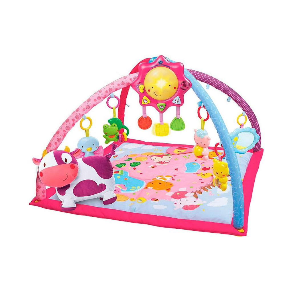 VTech Mantita de Juego cantarín 2 en 1, Manta y Gimnasio de Aprendizaje para bebé con más de 40 Canciones, Frases y melodías, Panel extraíble, Color Rosa