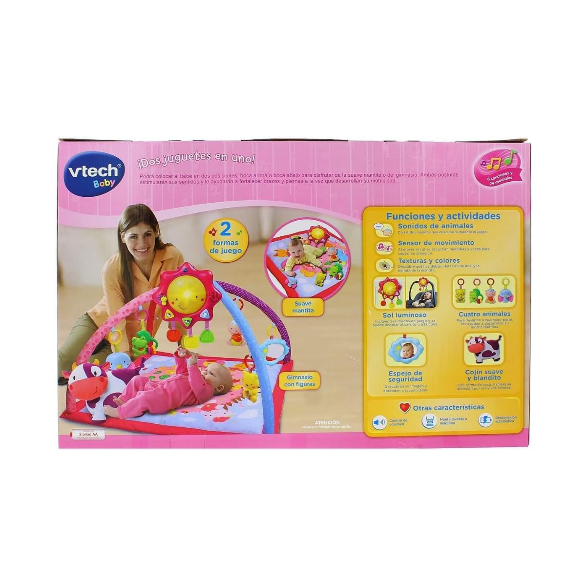 VTech Mantita de Juego cantarín 2 en 1, Manta y Gimnasio de Aprendizaje para bebé con más de 40 Canciones, Frases y melodías, Panel extraíble, Color Rosa
