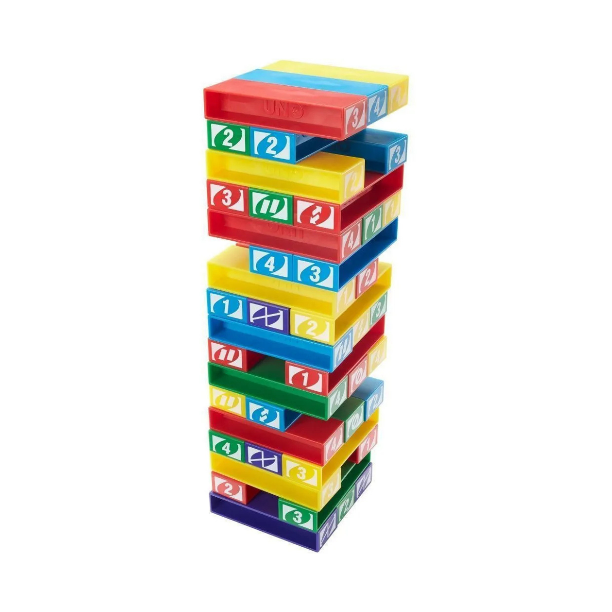 Mattel Games UNO Stacko Juego para niños y familia con 45 bloques apilables de colores