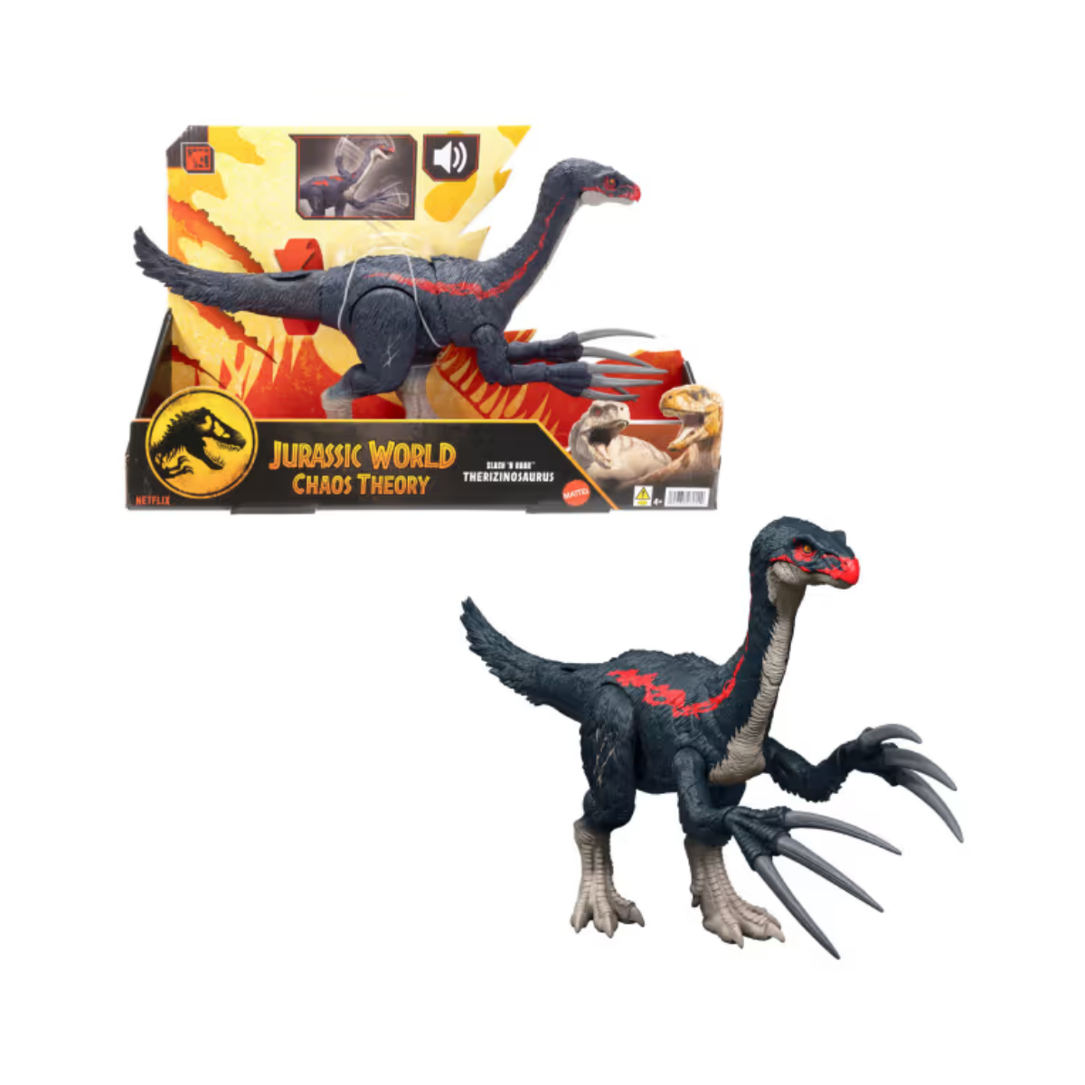 Jurassic World dinosaurio Therizinosaurus Slash N Roar de juguete de ataque y sonido