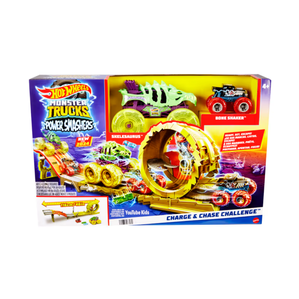 Hot Wheels Monster Trucks Power Smashers Charge & Chase con Skelesaurus Mattel