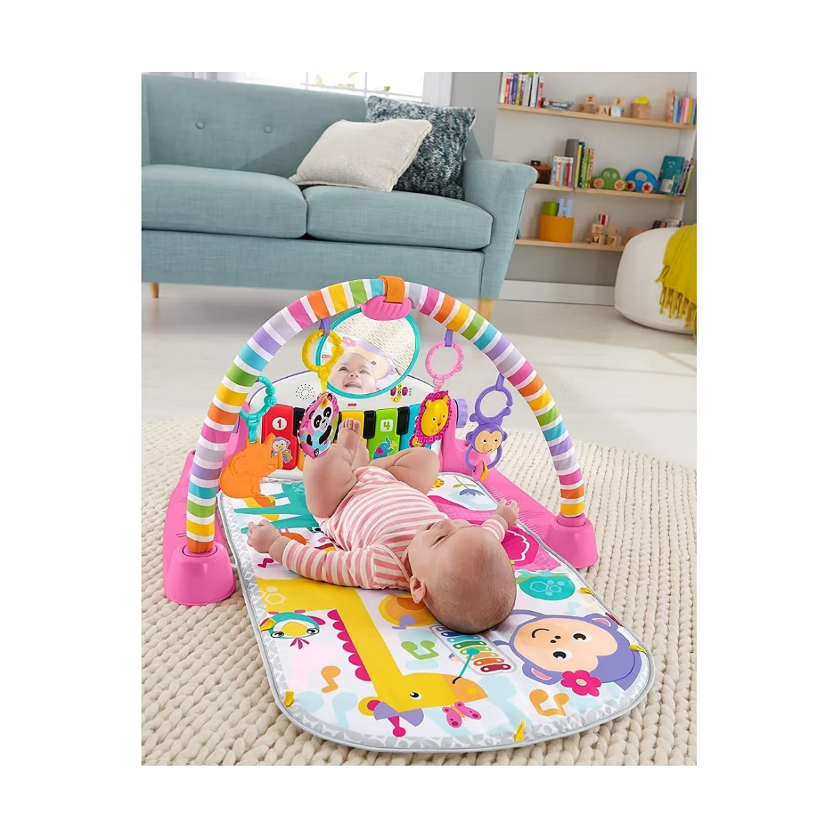 Fisher Price Gimnasio para Bebés Piano Pataditas Musicales Brilla y Crece Rosa Con Piano de 5 Teclas, Luces y Tecnología de Aprendizaje Para Recién Nacido