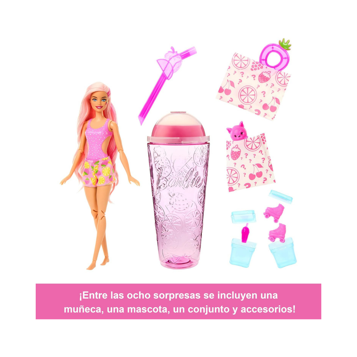 Barbie Pop Reveal, Muñeca Serie de Frutas, Limonada de Fresa Mattel