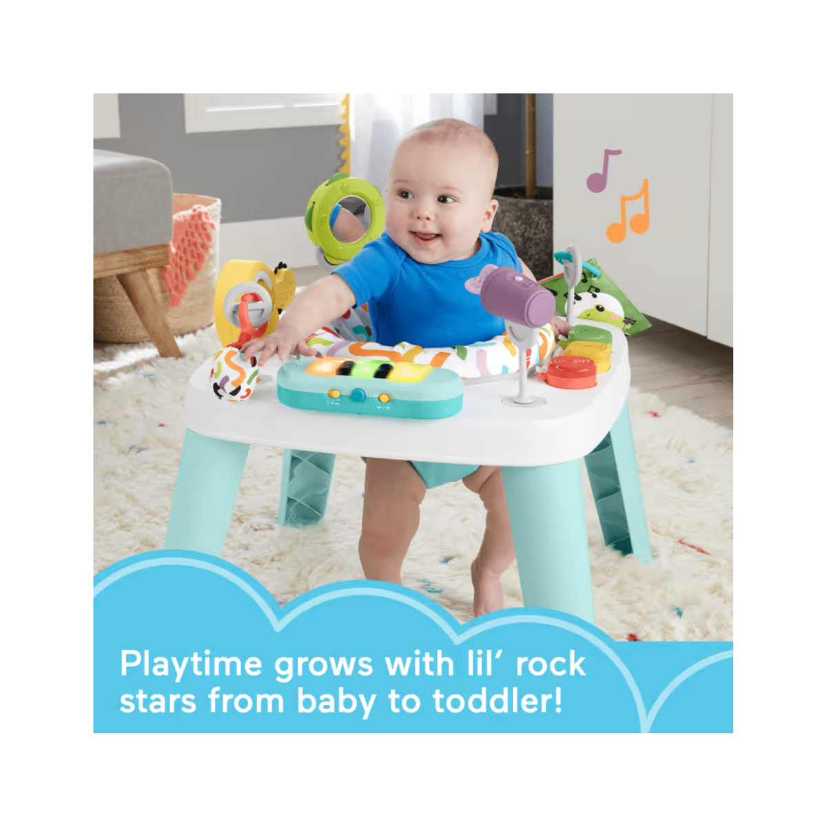 Fisher Price Centro de actividades para bebés y mesa de juegos para niños pequeños 3 en 1 con música y luces