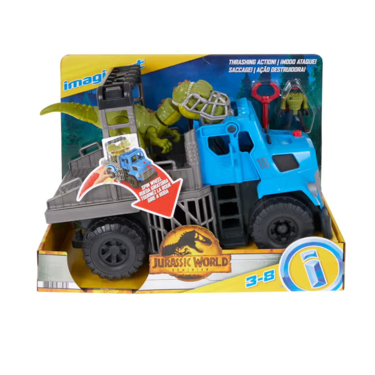 Imaginext Jurassic World Vehículo y juego de 5 piezas de dinosaurio T. Rex