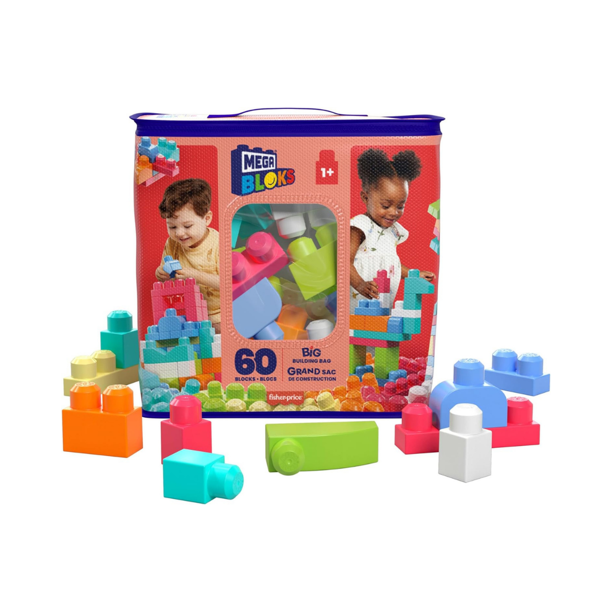 Mega BLOKS Juego de construcción Big Building Bag con 60 Bloques de construcción Grandes y Coloridos