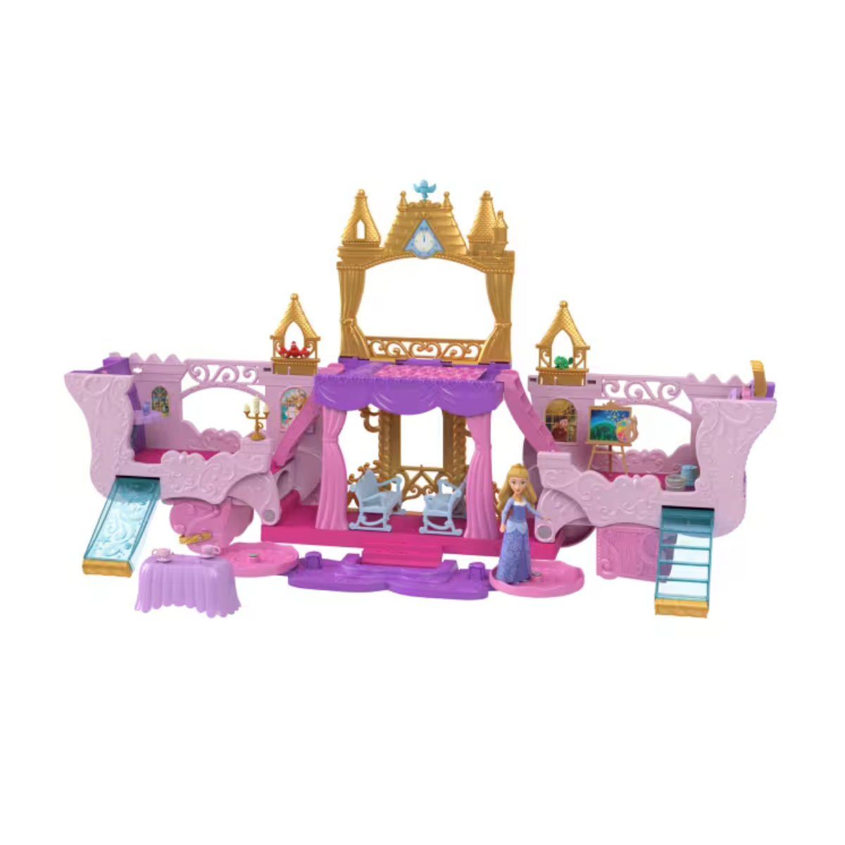 Mattel Disney Princesas Juego transformable castillo y carruaje con muñeca pequeña Aurora