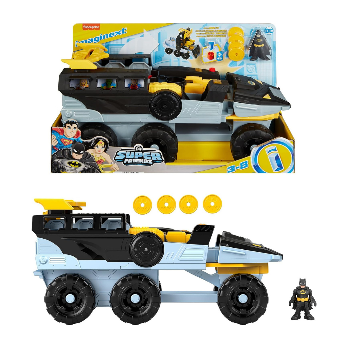 Imaginext DC Super Friends Batman Juguete transformable con luces, sonidos y proyectiles para niños