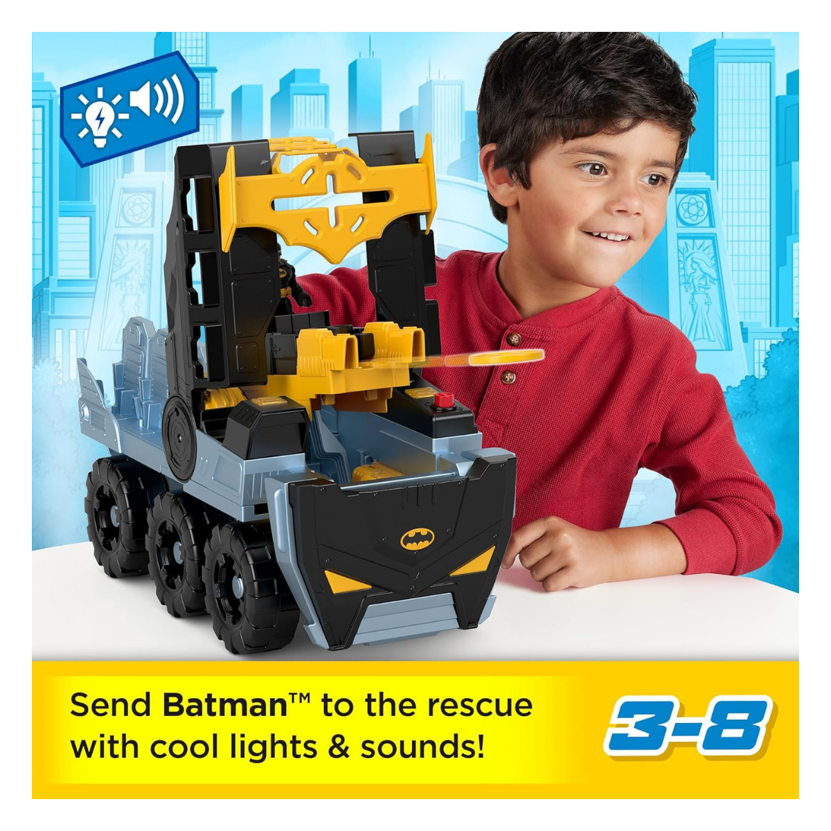 Imaginext DC Super Friends Batman Juguete transformable con luces, sonidos y proyectiles para niños