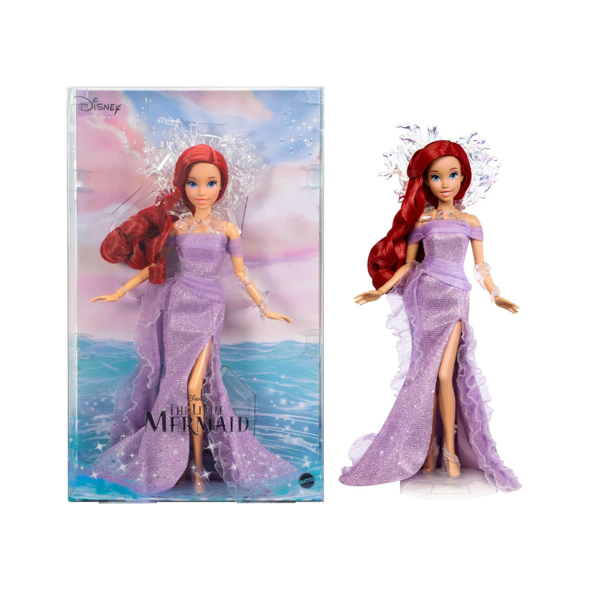 Mattel Muñeca Ariel, la Sirenita con soporte de exhibición, inspirada en la película de Disney 35 aniversario