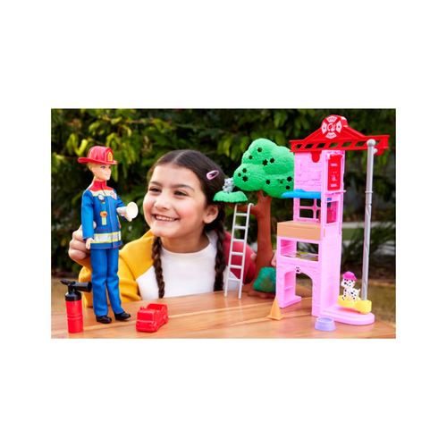 Barbie Bombero con Estación de Bomberos, 2 Mascotas y más de 10 Accesorios