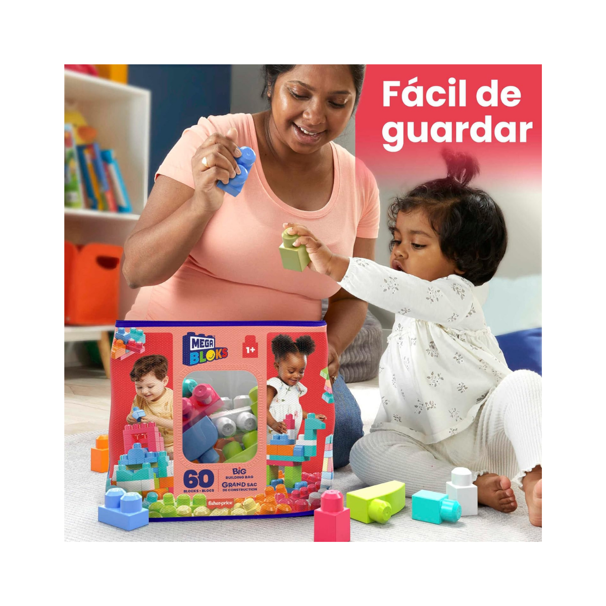 Mega BLOKS Juego de construcción Big Building Bag con 60 Bloques de construcción Grandes y Coloridos