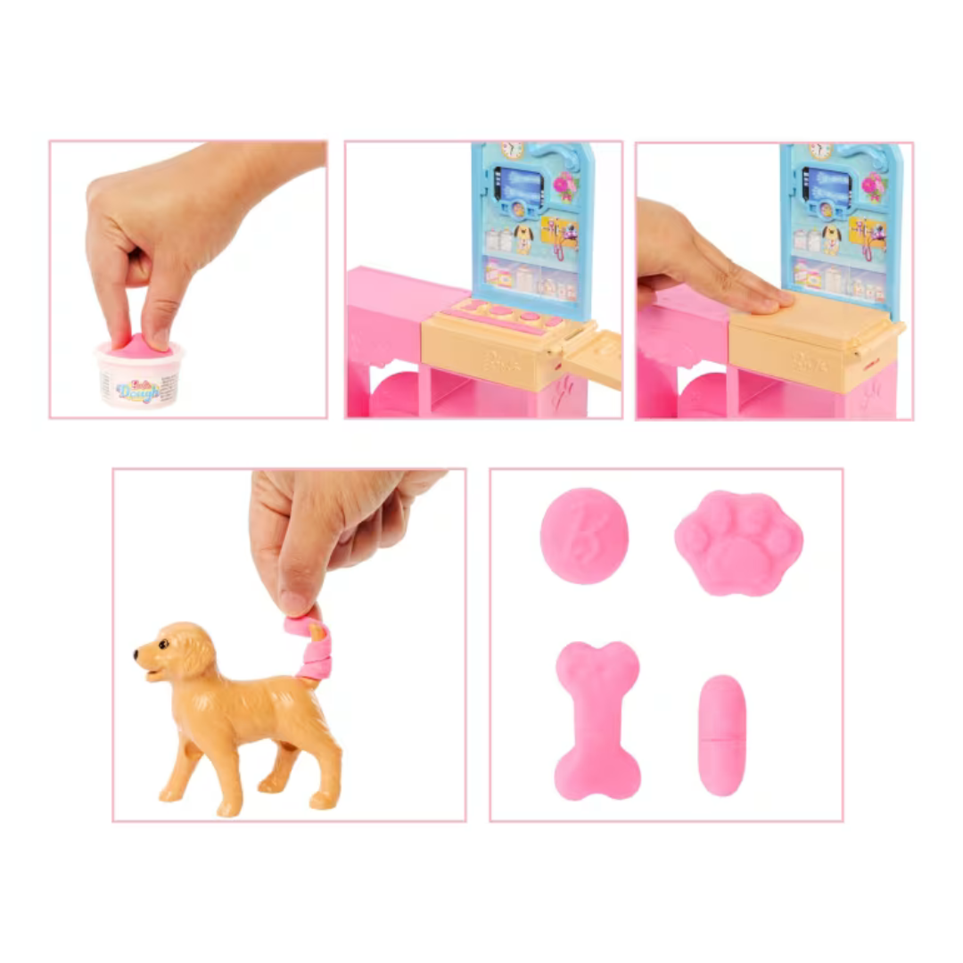 Clínica Veterinaria De Barbie Con Muñeca De Pelo Rosa