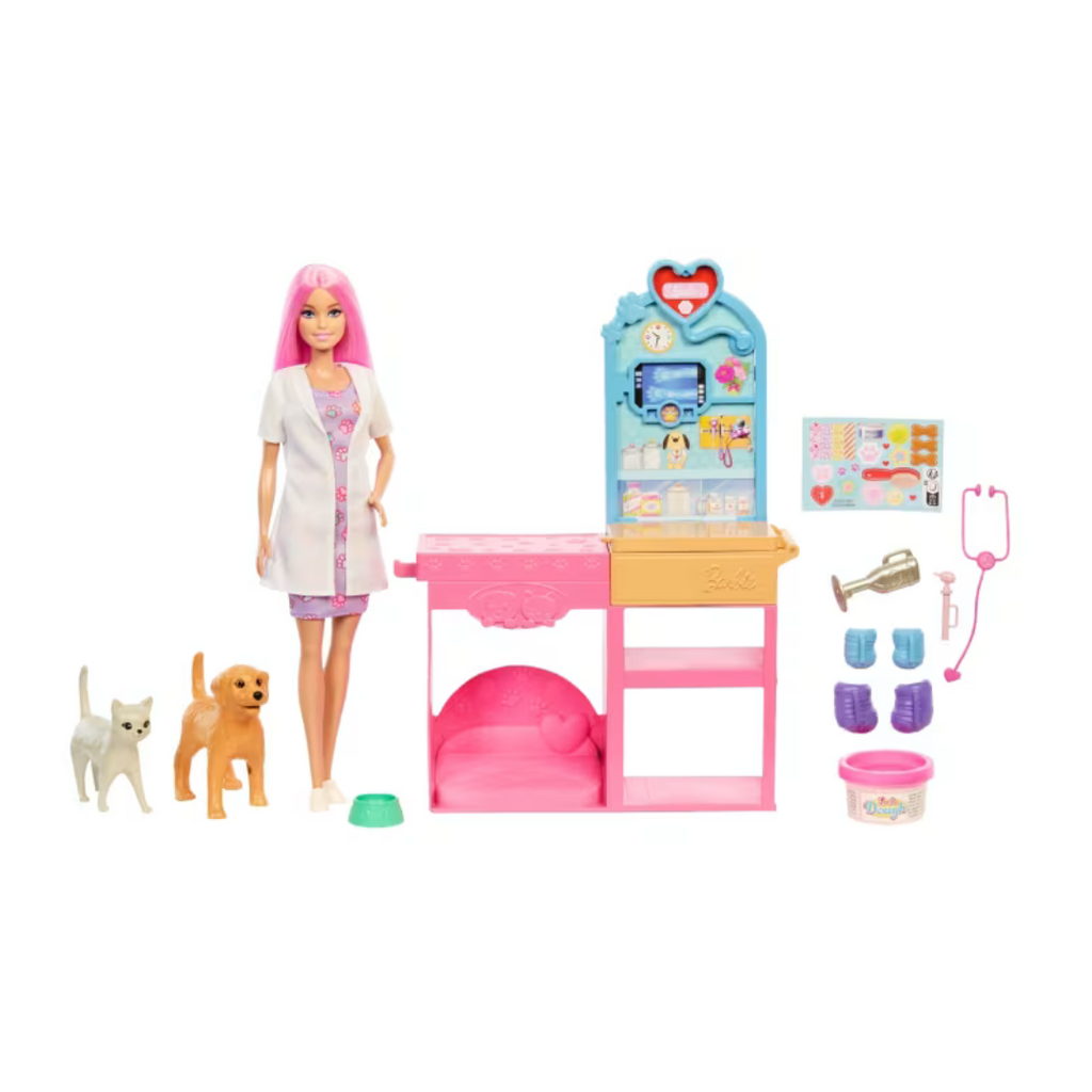 Clínica Veterinaria De Barbie Con Muñeca De Pelo Rosa