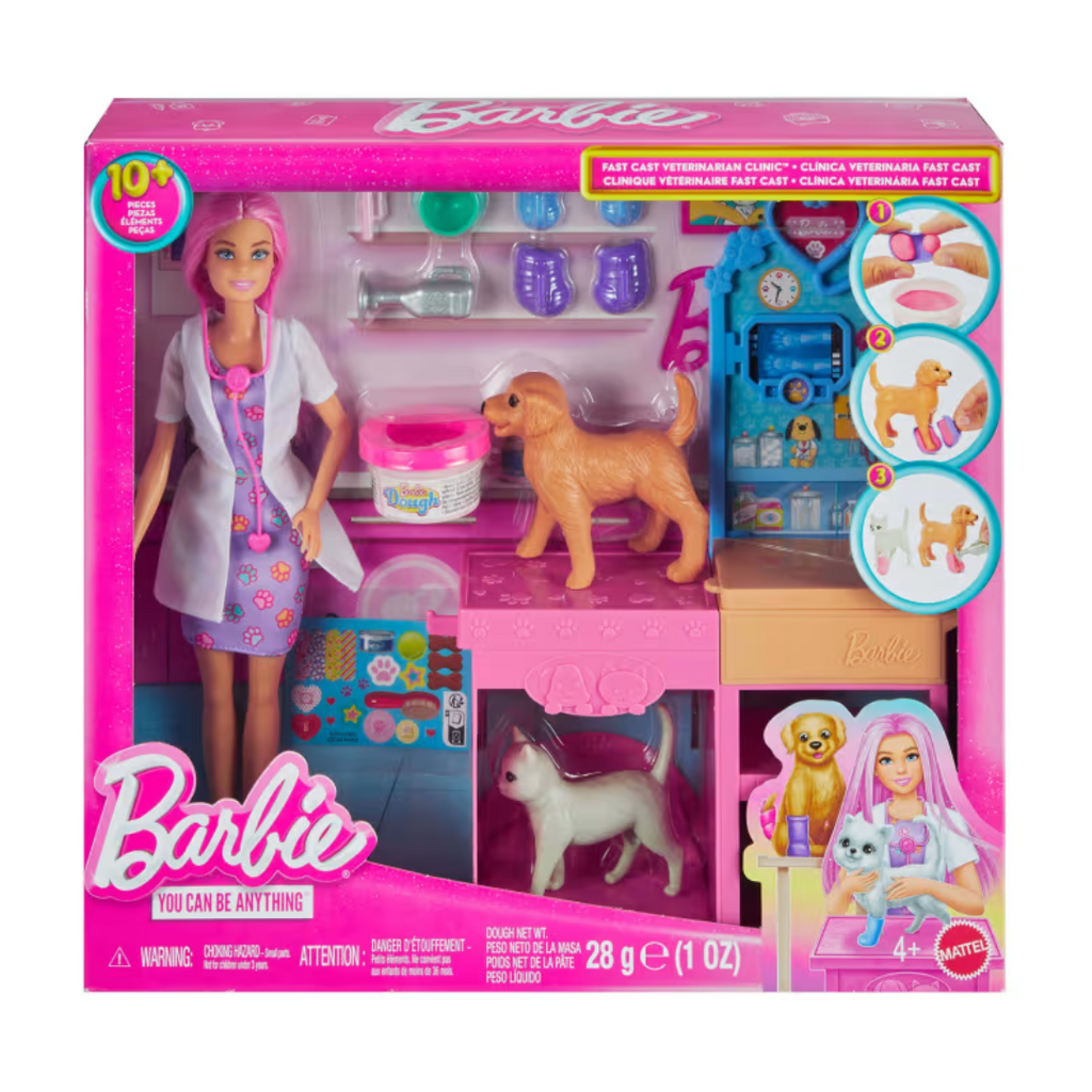 Clínica Veterinaria De Barbie Con Muñeca De Pelo Rosa