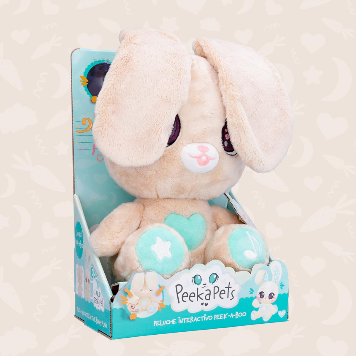 PEEKAPETS Conejito Interactivo, Peluche Divertido y Suave Mueve las Orejas con Luces y Sonidos Bebés y Niños
